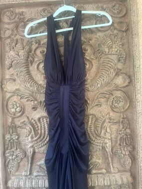Ruched Halter Mermaid Gown - Plunging V-Neck